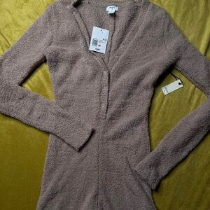 Forever 21 Plush Henley Romper in Mauve